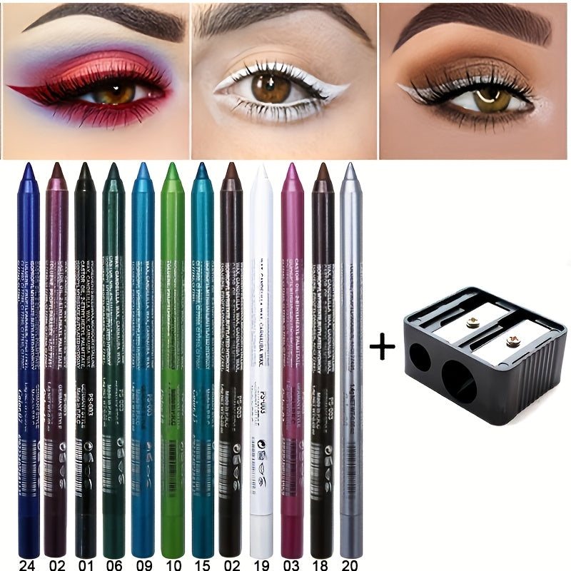 Waterproof Eyeliner Pencil Set 12 Colors with Sharpener Long Lasting Multicolor Eye Liner Kit for Daily Wear Stage Cosplay Fe
