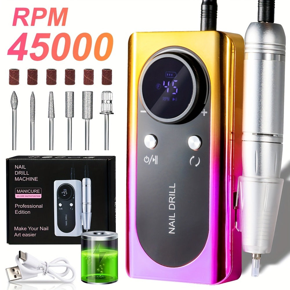 Electric Nail Drill 45000 RPM Rechargeable Kit with LCD Display and White or Golden Color Options — image 1