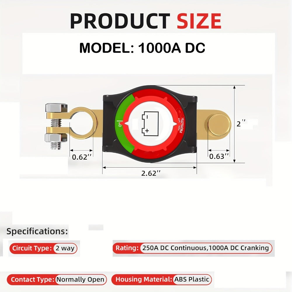 Battery Disconnect Switch 1000A Heavy Duty Manual Lever On/Off Negative Cut-Off with Screw Terminals for Car Truck Boat RV Ma