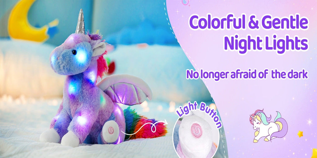 Plush Toy Rainbow Unicorn with LED Glow and Choice of Music or No-Music Light-Up choices for Bedtime — image 13