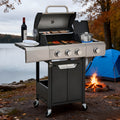 Propane Gas Grill Stainless Steel 3 & 4 Burner Outdoor BBQ Grill with Side Burner, Grill Cover & 344 Sq In Cooking Surface — 