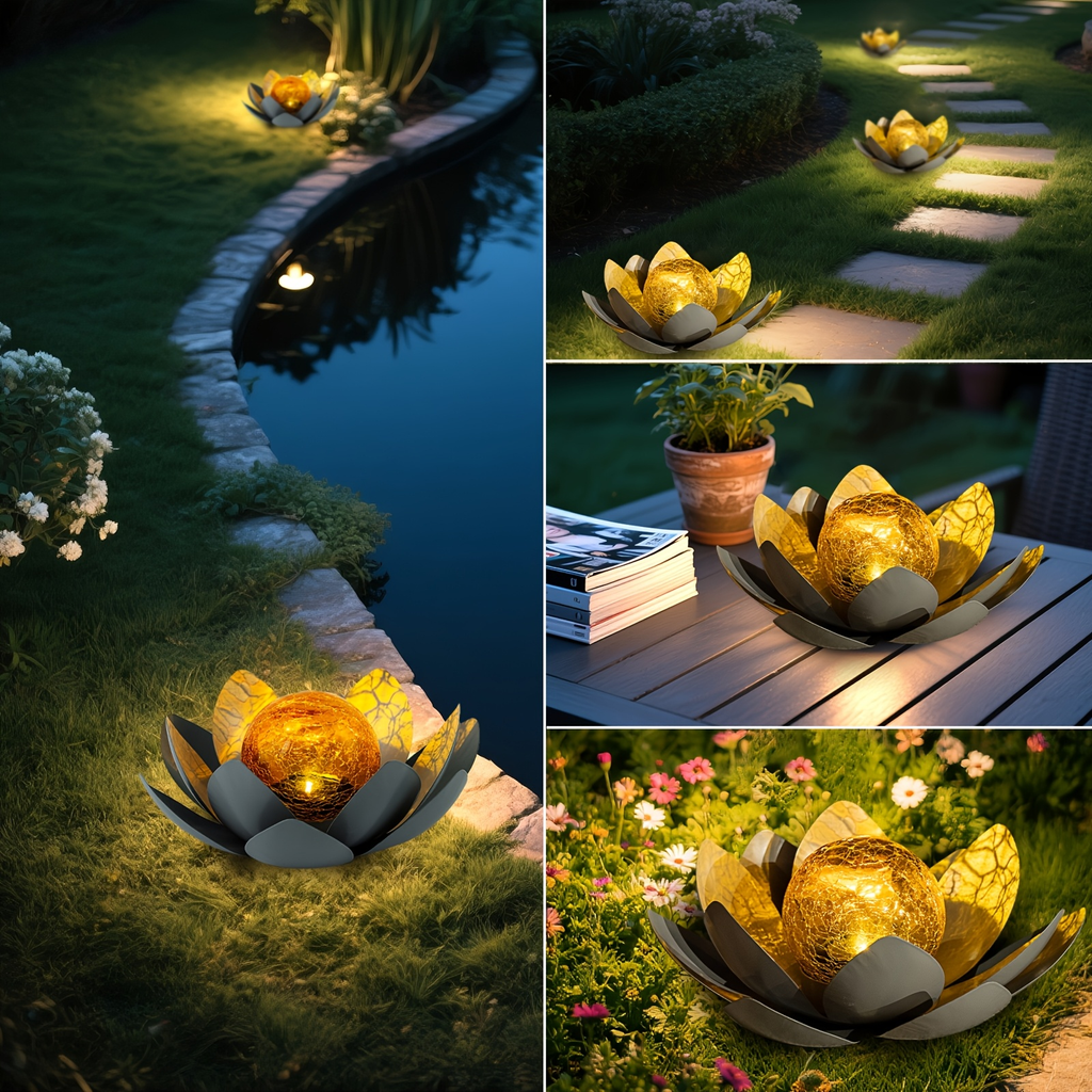 Solar Garden Light Lotus Flower with Cracked Glass Globe, IPX4 Rating and Three Color Options — image 8