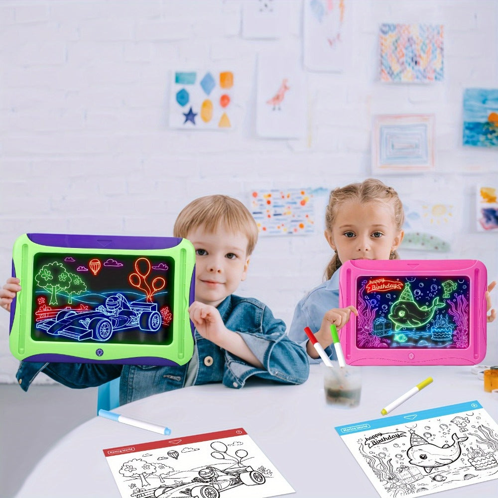 LED Light Up Drawing Board for Kids, 9 Double-Sided Tracing Cards 6 Markers Glow Doodle Travel Art Toy for Girls Boys Ages 3-