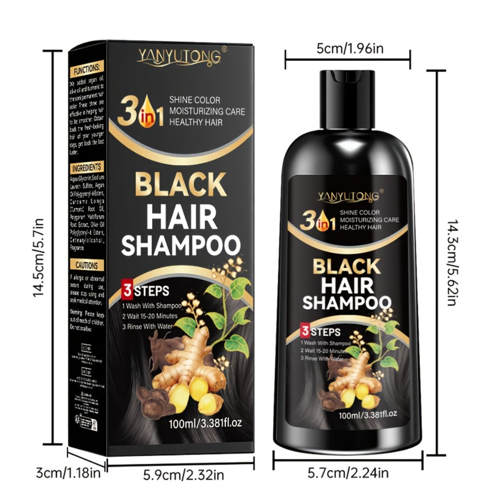 Hair Dye Shampoo, YANYUTONG 100ml Black 3-in-1 Bottle with Three-Step Package Directions for Home Use — image 5