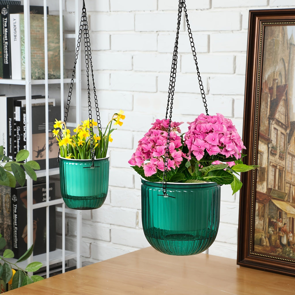 Self Watering Hanging Planters Set of 4 – 6.5" & 4.5" Hanging Flower Pots with 3 Hooks & Drainage Holes for Indoor Outdoor Ho