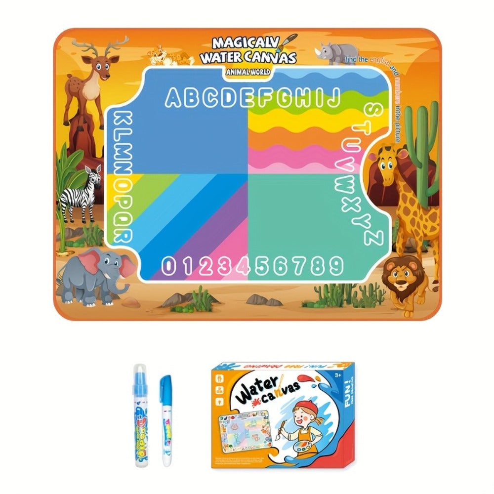 Water Canvas Drawing Mat for Kids Reusable Mess-Free – Magical Paint with Water Art Toy 80x60cm Ocean Animal Designs Screen-F