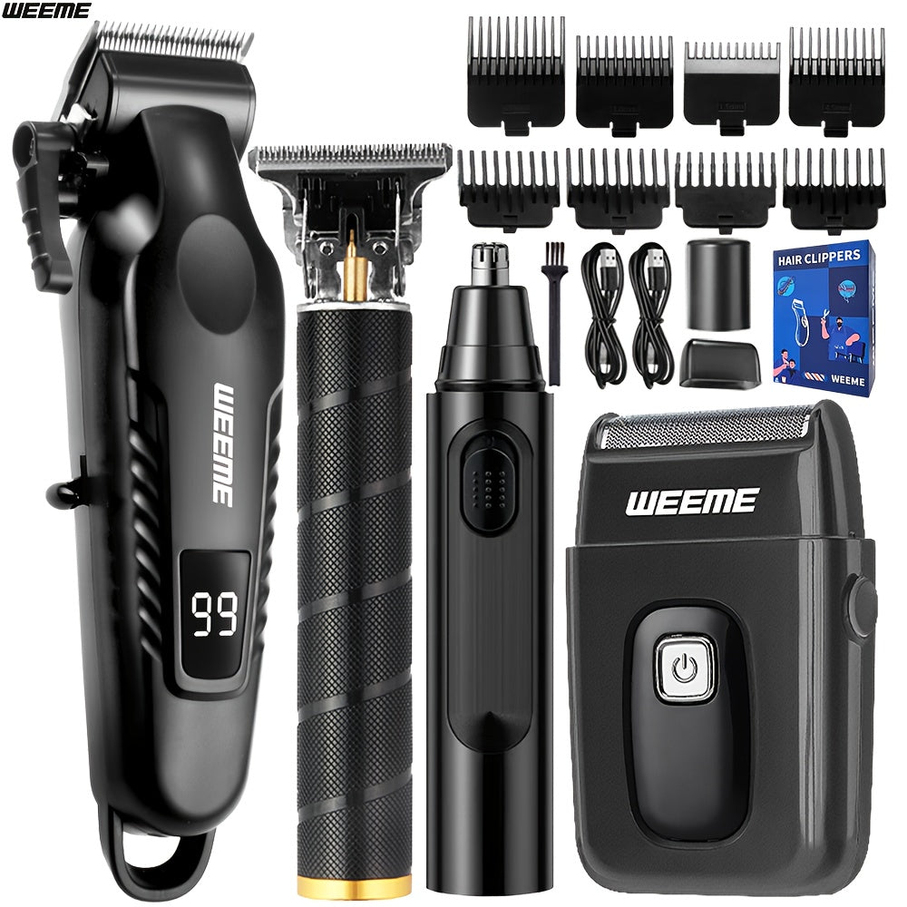 Mens Grooming Kit with Nose Hair Trimmer Electric Shaver WEEME 826 USB Rechargeable LCD Display – Complete Shaving Trimming S