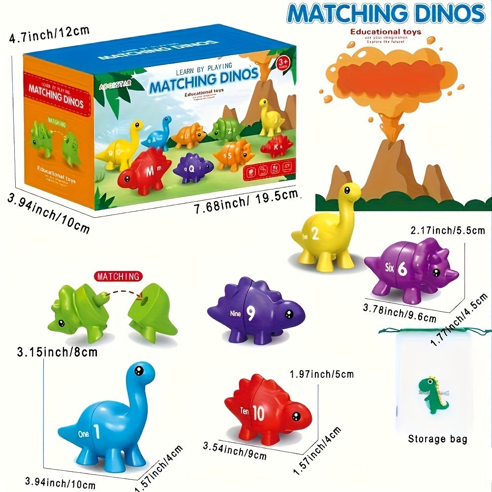 Dinosaur Number Matching Toy for Toddlers, 10 Pairs Retractable Plug-In Counting Sorting Math Game with Storage Bag — image 2