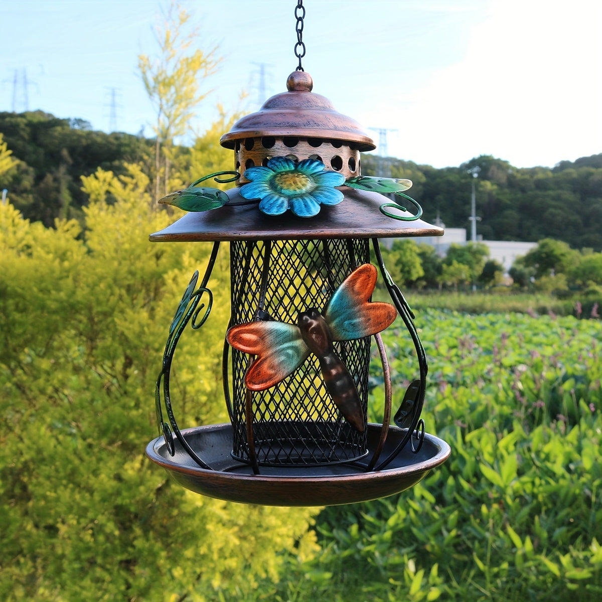 Wild Bird Feeder, Iron Mesh Hanging Dragonfly Butterfly Garden Patio for Garden, Yard and Pest Management — image 4