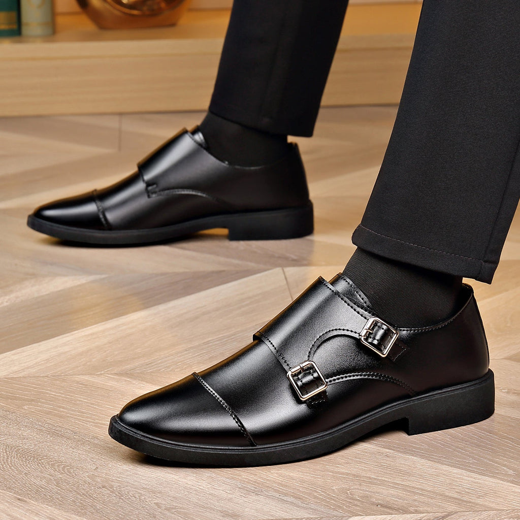 Large Size Soft Bottom Men's All-match Metal Slip-on Leather Shoes