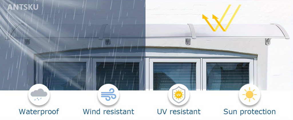 Door Awning 120"x40" Polycarbonate Canopy UPF50+ UV Rain Snow for Garden, Patio and Yard Use — image 11