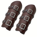 Viking Medieval Leather Arm Guards Bracers – PU Leather Knight Gauntlets Adjustable Metal Buckles Rivets for Men Women Hallow