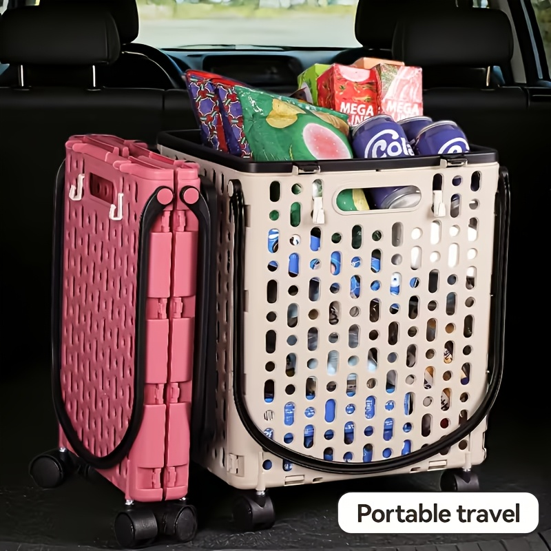 Foldable Shopping Cart with Wheels and Handle Large Capacity Portable Trolley for Grocery Camping Travel Laundry Beach Outdoo