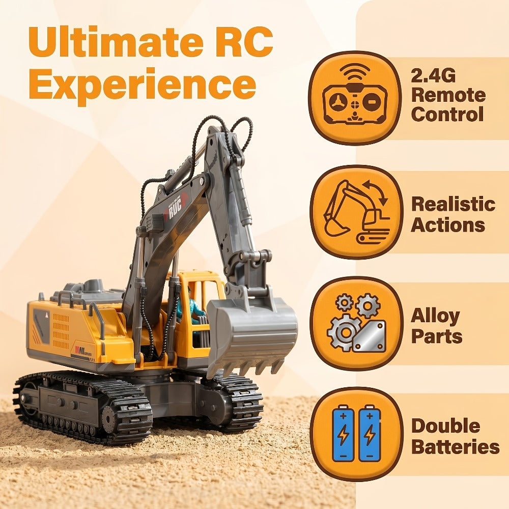 RC Excavator 1:20 Scale 2.4G 11CH, Alloy Remote Control Construction Toy with 680° Rotation & Working Arm — image 2