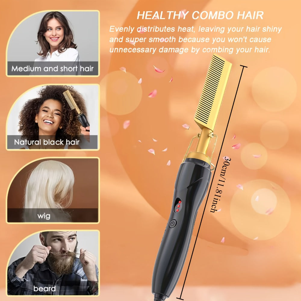 Electric Press-Comb Hair Straightener in Pink, Gold, Black, Gradient or Avocado Green with Corded Handle — image 7