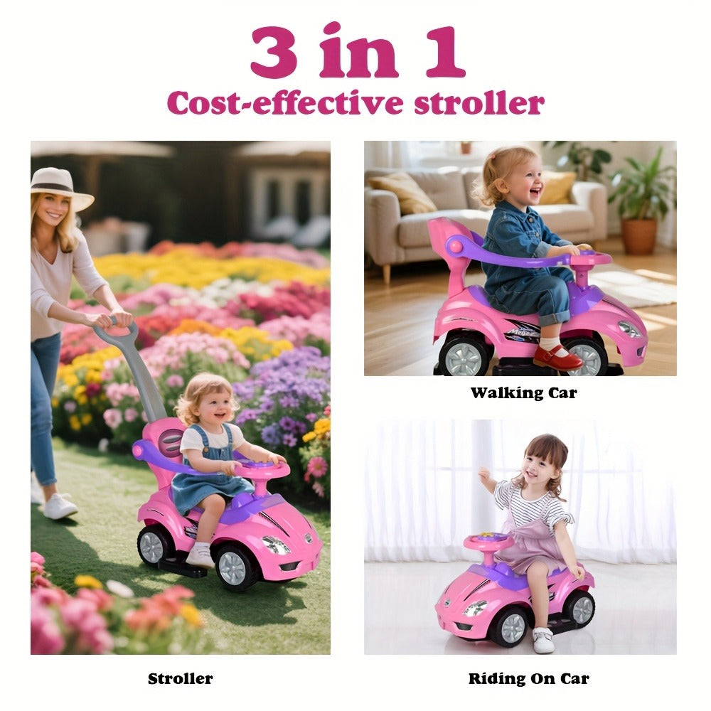 3-in-1 Toddler Push Ride & Walker Car, Baby Ride-On Toy with Guardrail, Music & Under-Seat Storage for Ages 18-36 Months — im