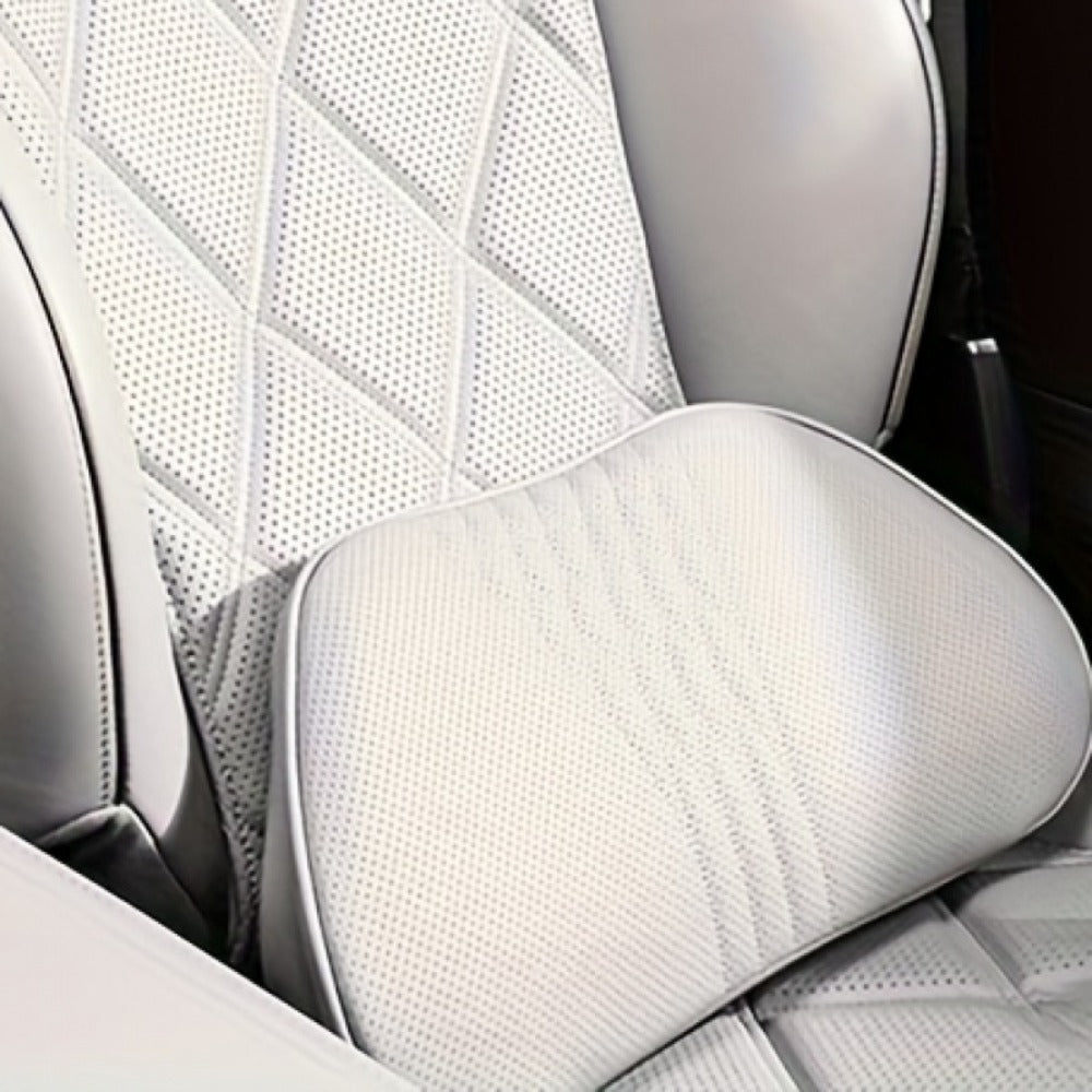 Car Neck Pillow Nappa Leather Headrest – Memory Foam Lumbar Support with Embroidery, All-Season Universal Car Interior Access