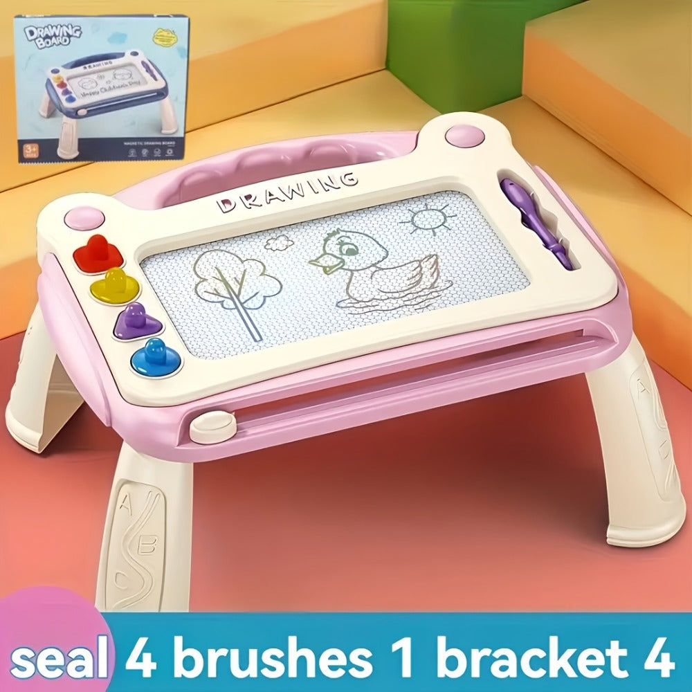 Kids Drawing Board Toy 3-in-1 with Stamps Brush Stand – Magnetic Doodle Art Set for Toddlers Boys Girls Ages 3+ Birthday East