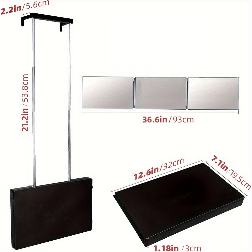 3 Way Mirror for Self Hair Cutting, 360° View Hair Cut Mirror to See Back of Head Height-Adjustable Hook Door Wall Table Moun