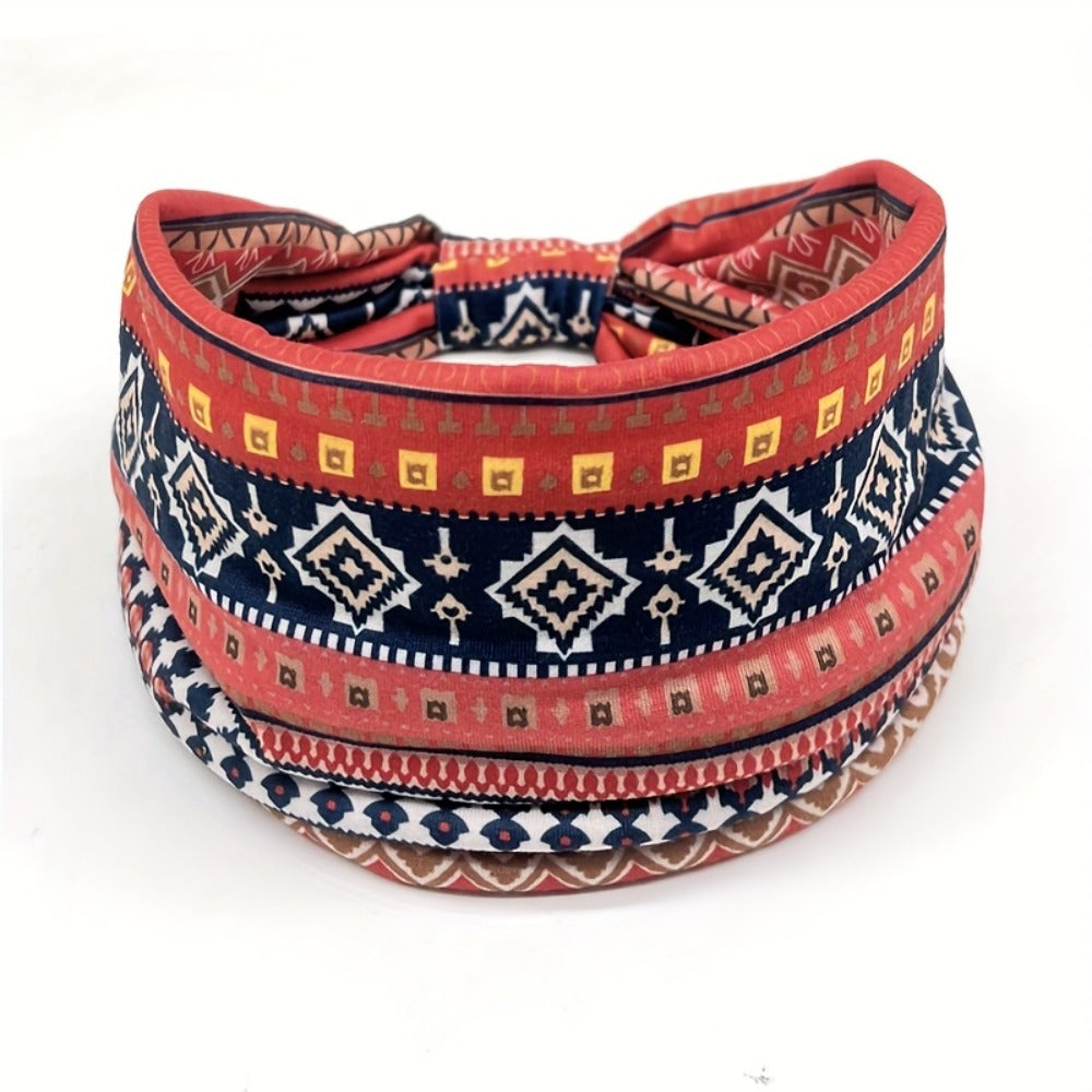 Floral Turban Headbands for Women 8 Pack Non-Slip Elastic Boho Knotted Wide Hair Wrap for Sports Yoga Running Workout Sweatba
