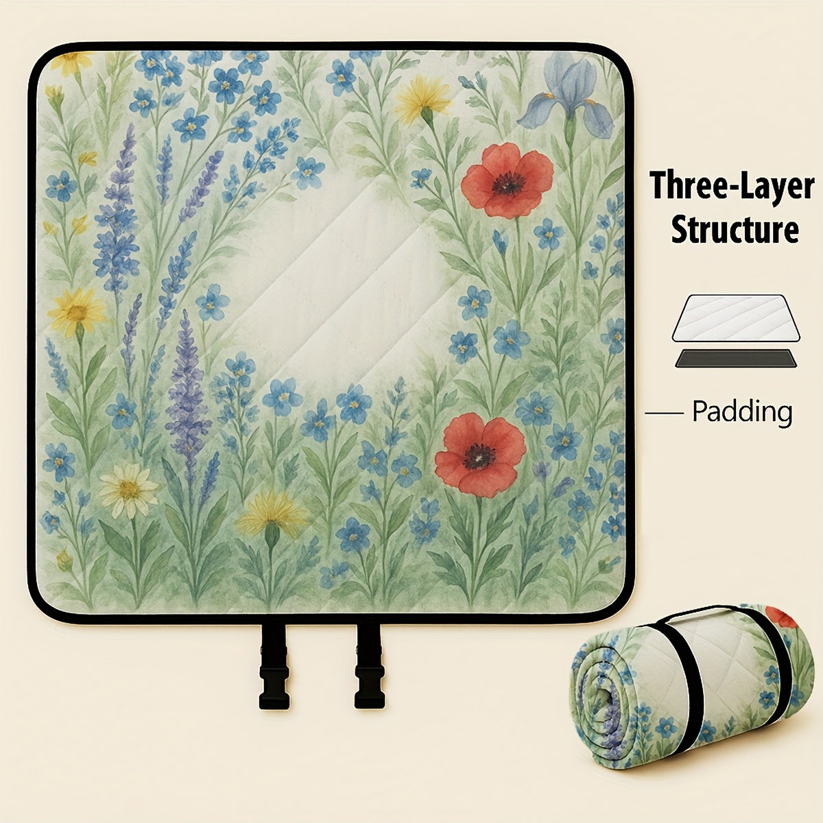 Large Padded Picnic Blanket with Roll-Up Carry Straps and Five Evidence-Bound Pattern Options — image 8