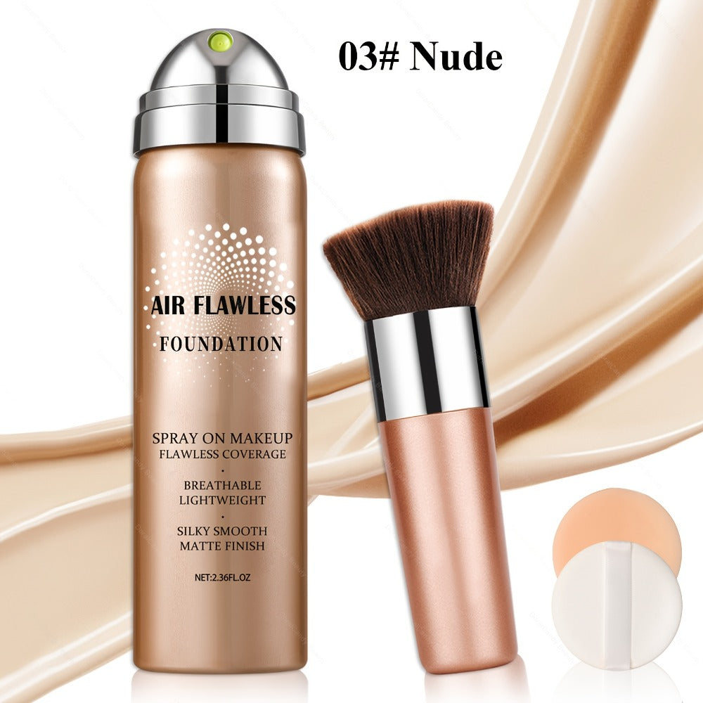 Full Coverage Liquid Foundation Airspray Kit Buildable Formula 6 Shades – Natural Beige Nude Porcelain Tan Medium Natural Sat