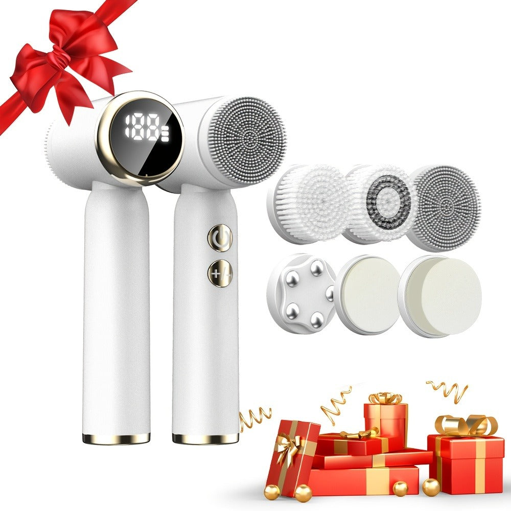 EMS Microcurrent Face Massager Device V-Face Lifting Double Chin Reducer Neck Rejuvenation 6-in-1 Brush Heads for Home or Sal