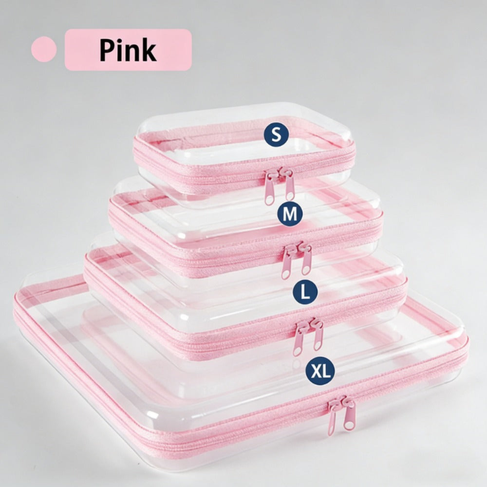 Four-Piece Storage Organizer Set with Clear Zipper Cases in S, M, L and XL Sizes and Four Trim Colors — image 9