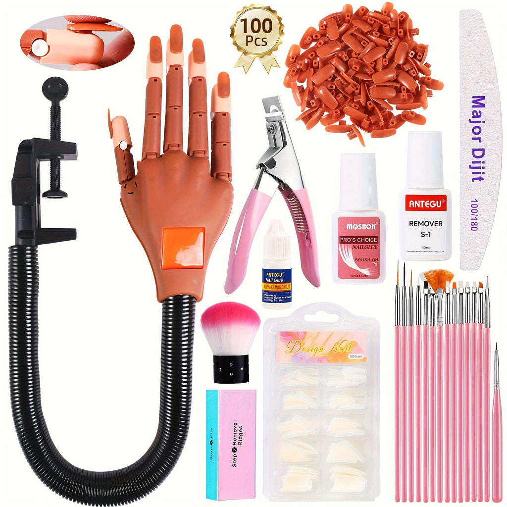 Nail Practice Hand Flexible Fake Hand Model Training Kit for Acrylic Nail Art, Nail Glove Set with Pink Hand — image 9