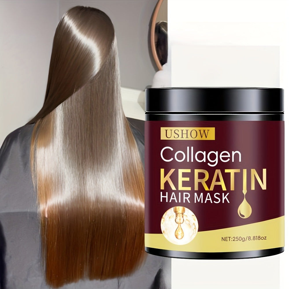 USHOW 250g Collagen and Keratin Hair Mask in Round Jar with Black Screw-Top Lid and Gold-Trim Label — image 5