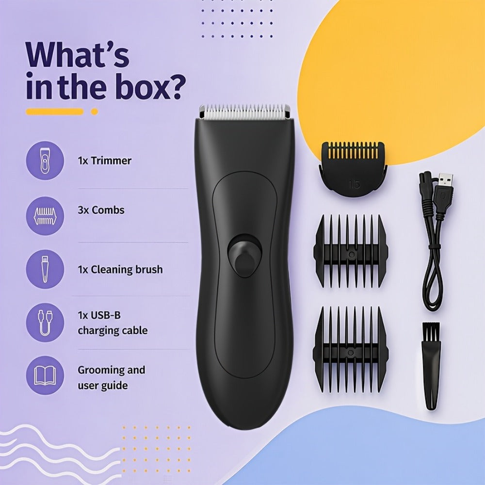 Ceramic-Blade Body Hair Trimmer with IPX6 Rating, Two Guide Combs and Black or Purple Options — image 8