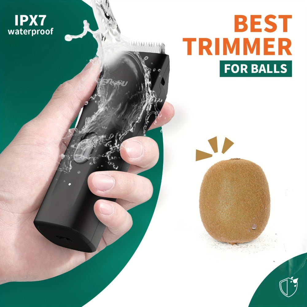Ceramic Blade IPX7 Waterproof Ball Trimmer for Men Replaceable Head Electric Groin Pubic Body Hair Shaver LED Battery Display