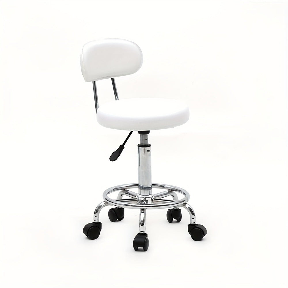 PU Leather Salon Stool with Back & 360° Swivel, Adjustable Height 18.9"-22.8" Round Cushion Chrome Base — image 4