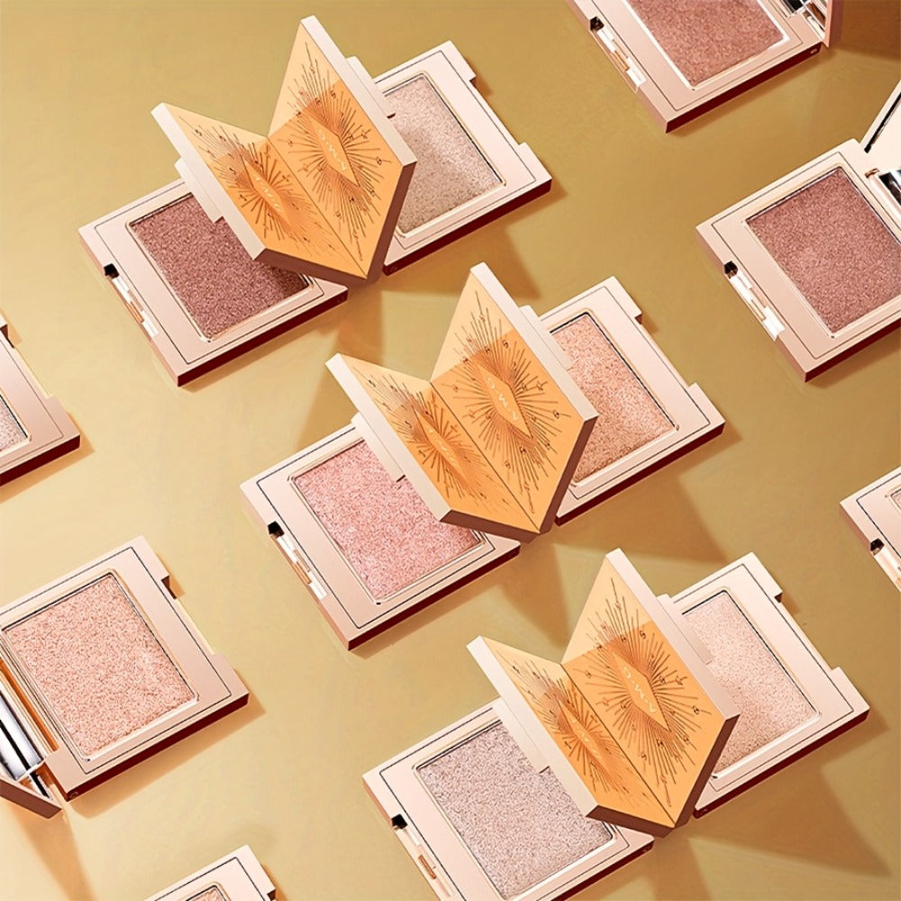 Shimmer Eyeshadow Palette 5 Shades Glowing Waterproof Creamy Blendable Formula with Built-in, for Makeup, Travel and Everyday