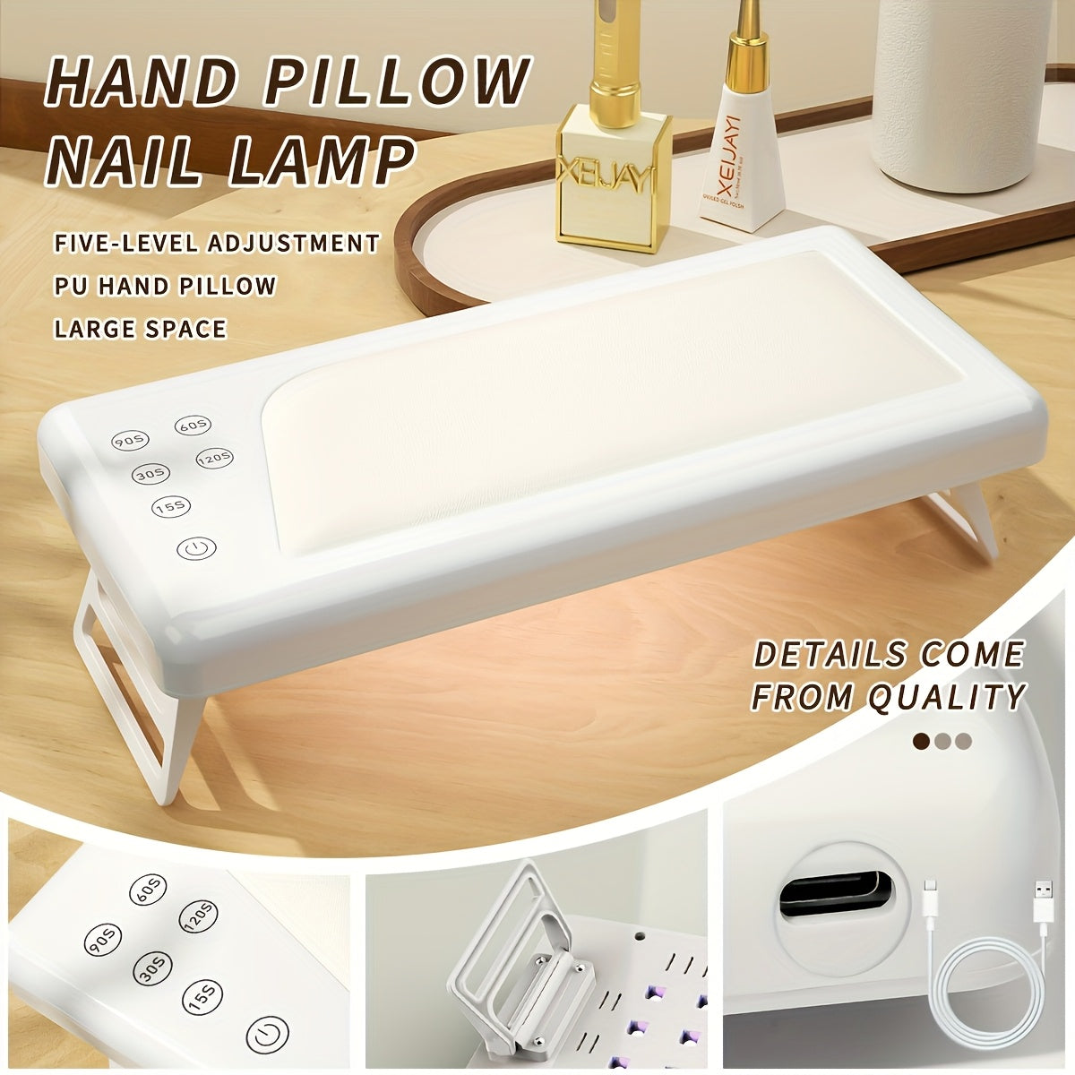 Wide Rectangular Hand-Pillow LED Nail Lamp with 28 x 13cm Base, Five Timer Settings and White Finish — image 11