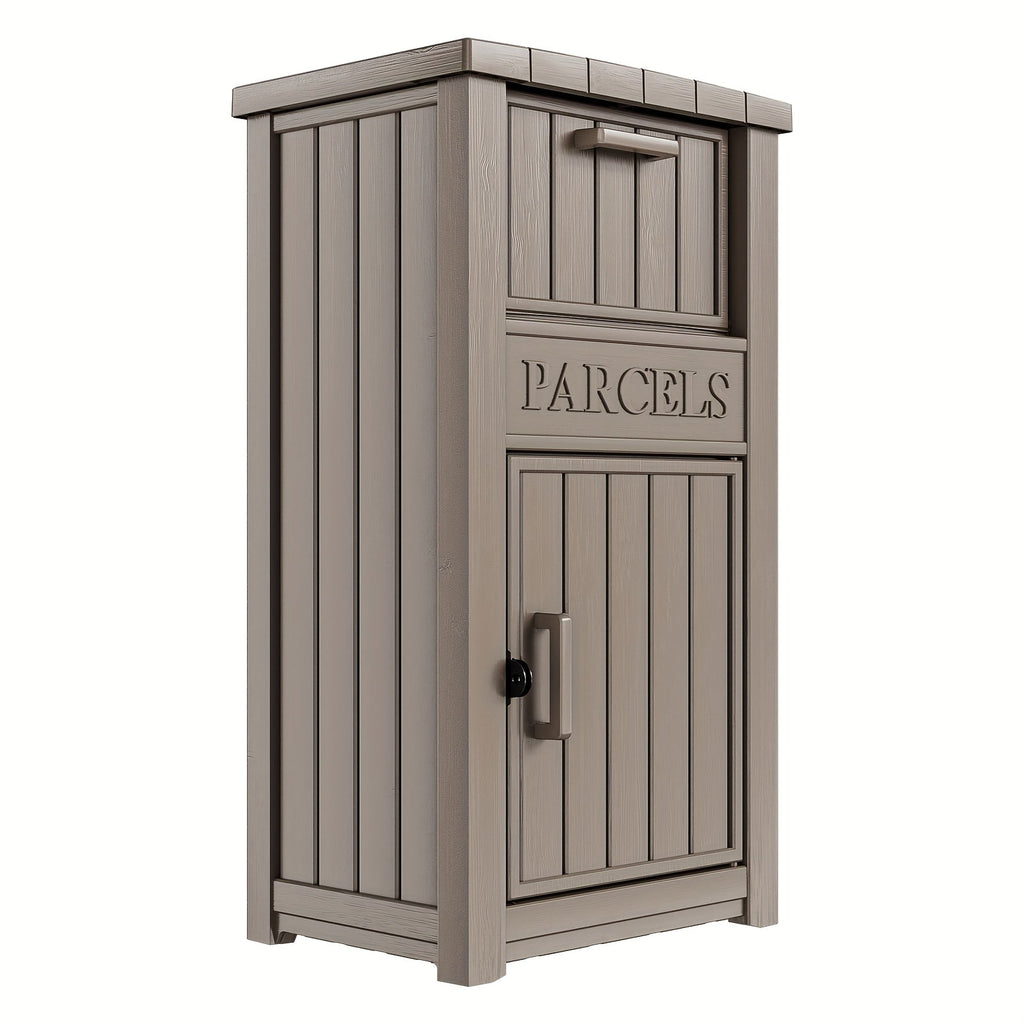 Tall Light-Brown Parcel Outdoor Storage Box with a Drop Compartment — image 1