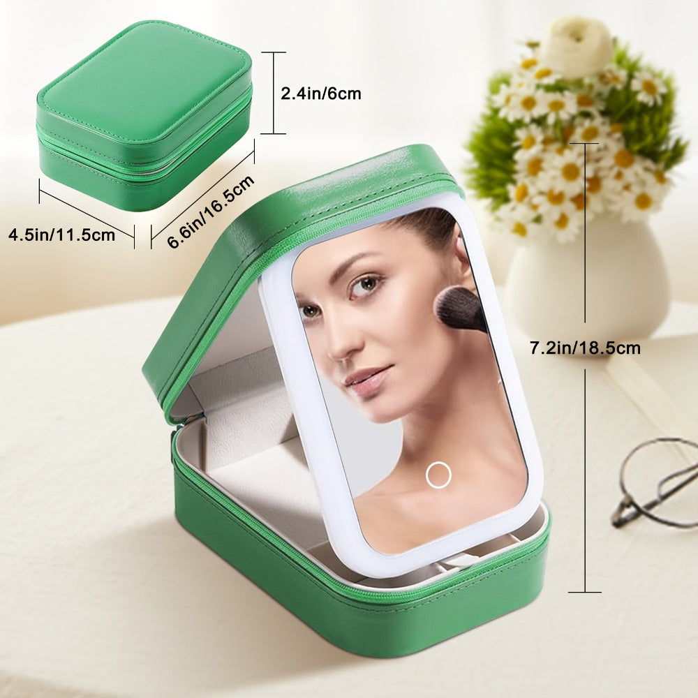 Lighted Makeup Case with LED Mirror & Cosmetic Organizer – 1200mAh Rechargeable USB Travel, for Makeup, Travel and Everyday V