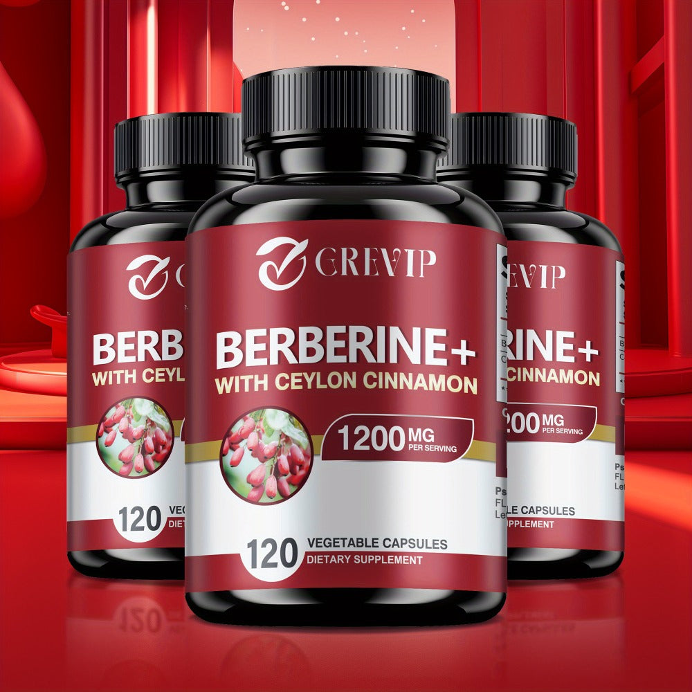 Dietary Supplement Berberine HCl and Ceylon Cinnamon Capsules, 120 Count with Multi-Bottle Options — image 1