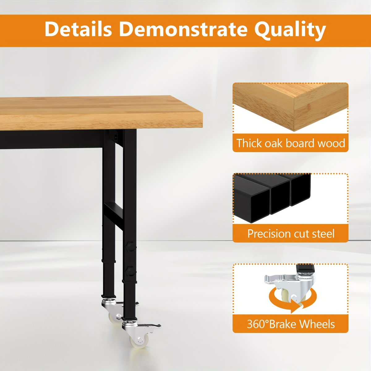 Wood-Top Rolling Workbench in 48, 60 or 70-Inch Lengths with Drawer and No-Drawer Checkout Options — image 10