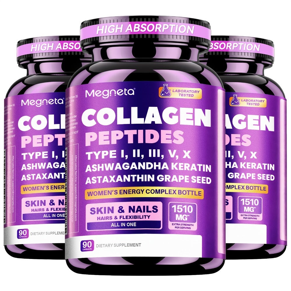 Collagen Capsules Type I II III V X with Vitamin C, Hyaluronic Acid & Biotin, Skin Hydration, Elasticity — image 1
