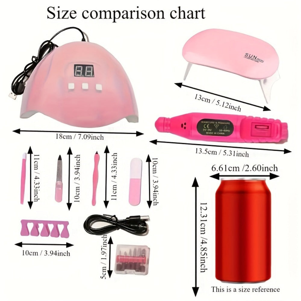 Nail Art Tool Set 7-in-1 Complete Professional Manicure Kit with UV Nail Lamp, Glue Dryer, Nail Polisher — image 5