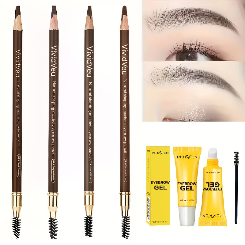 Four-Color Wood Eyebrow Pencil Set with Sharpened Brown-Tone Tips, Spoolie Ends and Approx. 20 cm Length — image 14