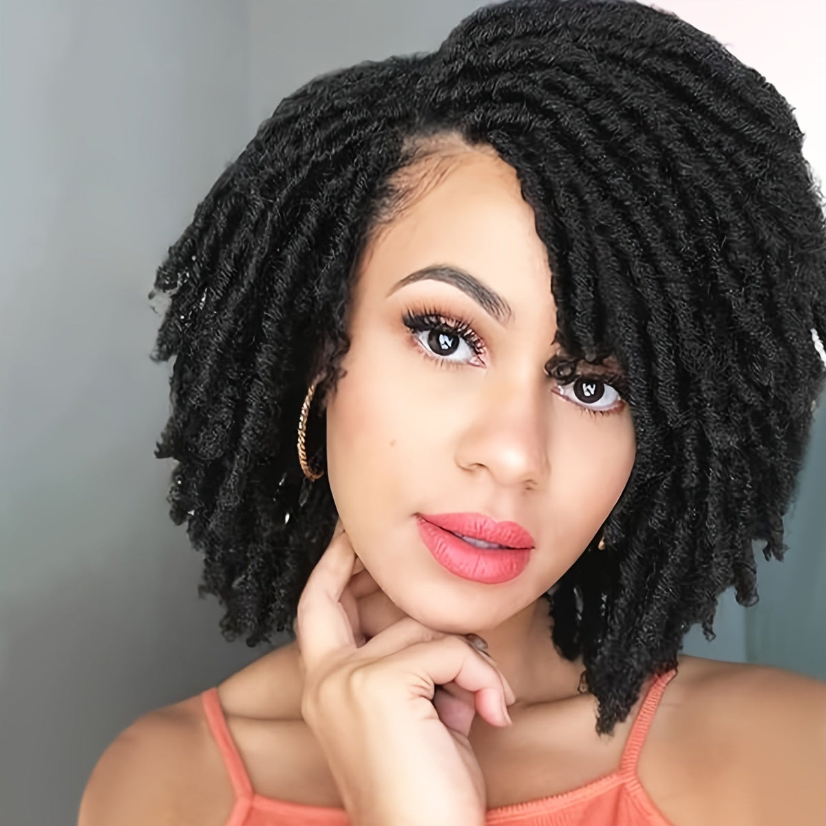 Synthetic Wig 12-Inch Goddess Faux Locs Headband Style with Curly Ends in Three Colors for Festivals — image 11