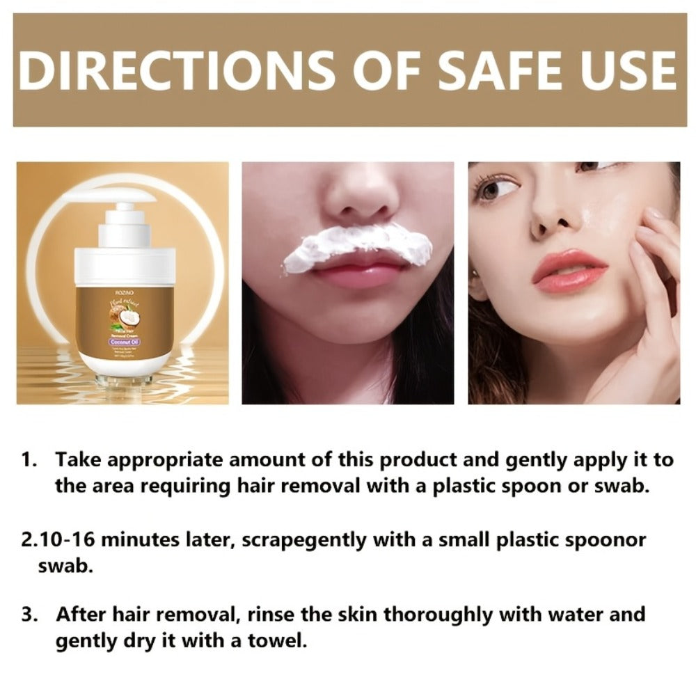 Hair Removal Cream ROZINO Coconut Oil 100g Two-Pack Pump Jars with Cartons for External Body Grooming — image 11