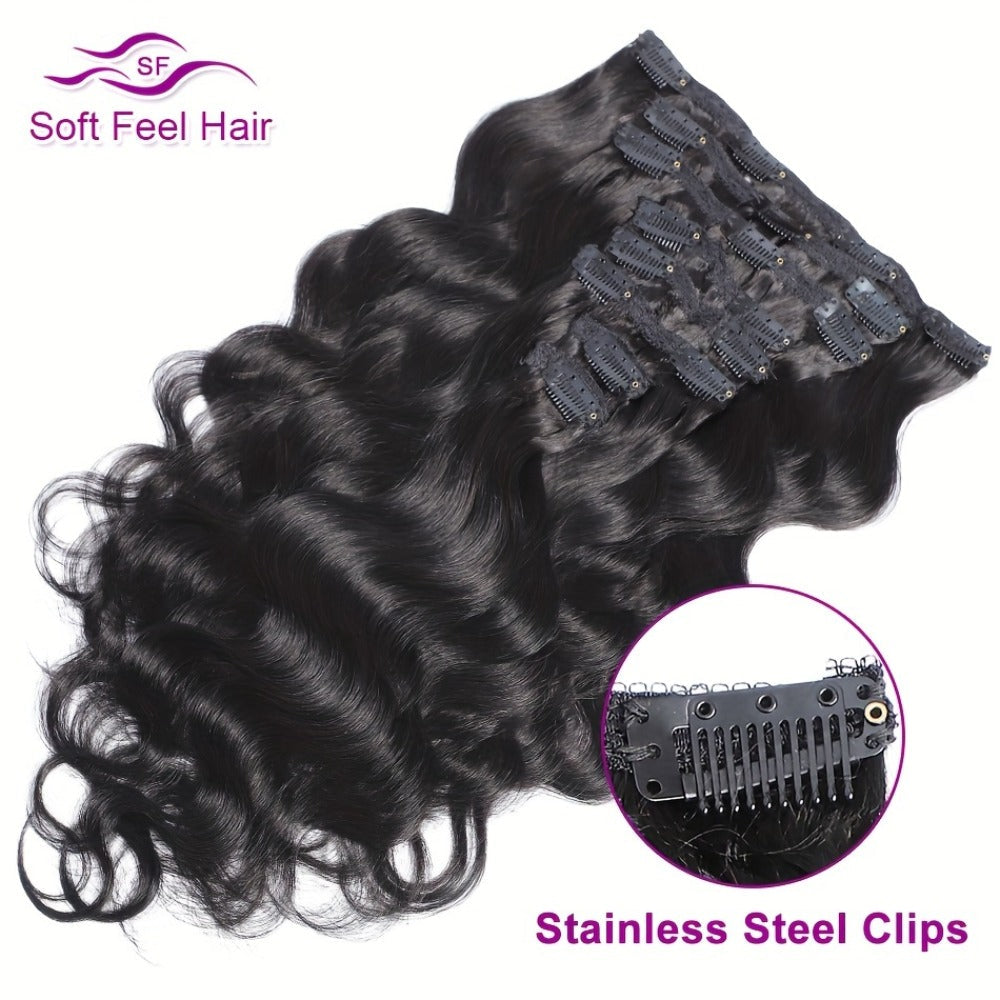 Clip In Human Hair Extensions Body Wave 8pcs 120g Full Head Real Human Hair Clip Ins Natural, for Home, Travel and Salon Hair