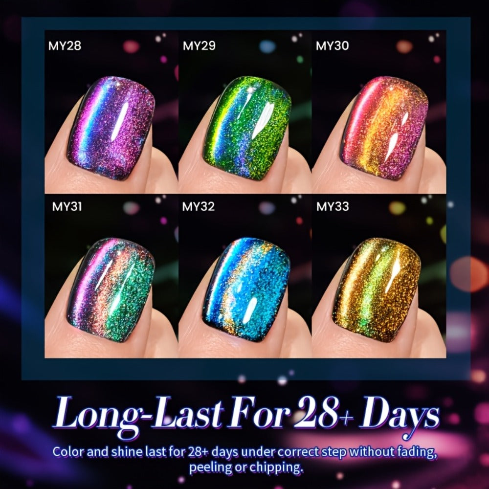 Gel Nail Polish 6-Color 9D Polaris Magnetic Set with Six 10ml Glass-Water-Light Shades for Nail Art — image 7