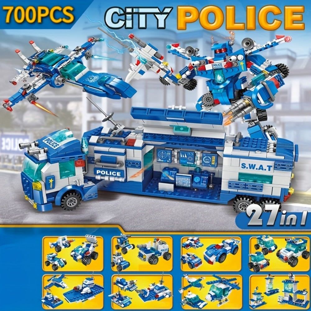 City Police Building Blocks Set 700 Pieces, Patrol Car Truck with Action Figures, Brick Toy for Boys Role Play STEM — image 1