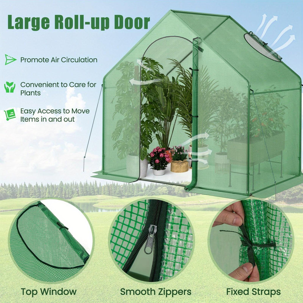 6 x 3 x 5.5-Foot Walk-In Greenhouse with Green Grid Cover, Roll-Up Door and Top Vent Window — image 2