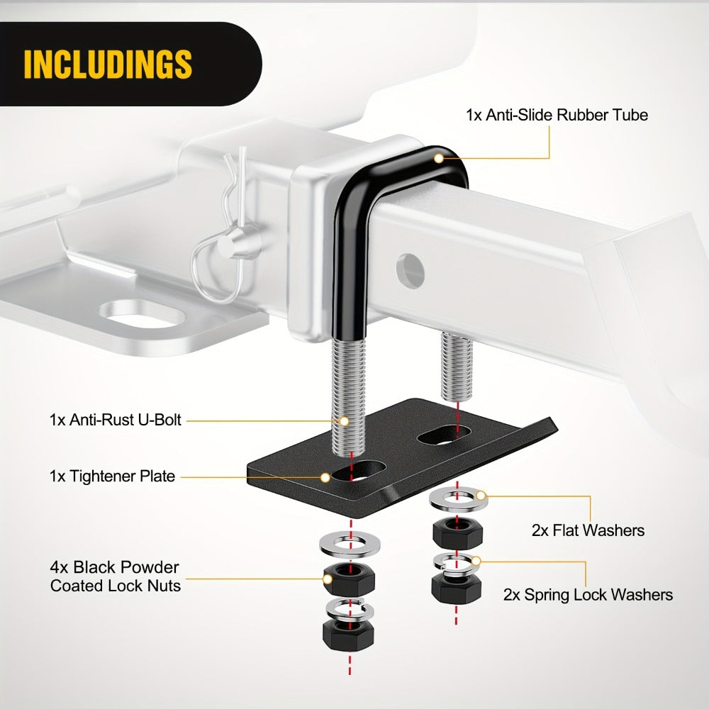 Trailer Hitch Tightener Anti Rattle Stabilizer 2 Inch Heavy Duty Steel U-Bolt with Rubber Cover Hitch Mount Wobble Eliminator