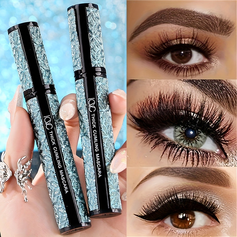 Black Mascara Three-Piece Set in Tall Silver Crystal-Pattern Tubes with Straight Black Bristle Wands — image 2